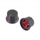 KA485-7 knoflík plastový, průměr 24mm, osa 6mm, černo/červený