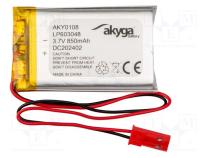 Аккум  Li-Po  3,7В  850мАч  провода,разъем JST SYP-02T-1
