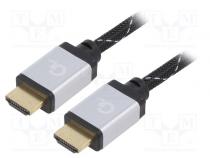 Cable  HDMI 2.0  HDMI plug,both sides  polyamide  2m  black  30AWG