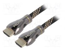 Cable  HDMI 2.1  HDMI plug,both sides  polyamide  3m  black  28AWG