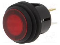 Schalter  Druck  Pos  2  SPST  20A/14VDC  rot  Bel  LED  PB  IP65